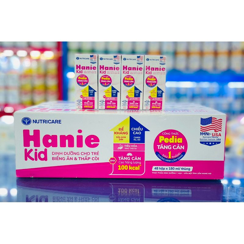 [Thùng 180ml] Sữa Bột Pha sẵn Nutricare Hanie Kid Tăng cân, phát triển não bộ