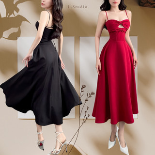 JULIA - Đầm xoè form Midi siêu nữ tính, cutout ngực lót lưới tinh tế dây vai tuỳ chỉnh