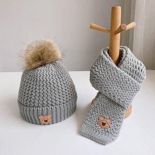 Set 2 món mũ khăn len gấu cho bé siêu xinh [Có sẵn]