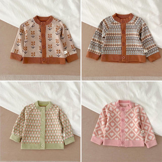 Áo len cardigan có cúc cho bé họa tiết vintage mẫu 2023