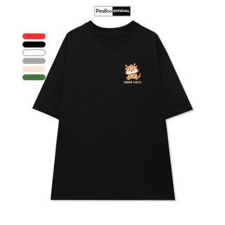 Áo Thun Nữ, Áo Phông Unisex By PEABOO Mã TN Rồng Good Luck Chất Cotton Thoáng Mát Form Rộng Tay Lỡ Cho Nam Nữ
