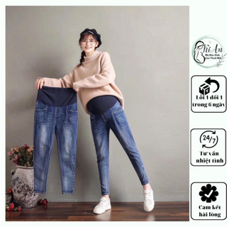 Quần jean bầu MS01 Ki An dáng baggy chất jean loại 1 co giãn mặc thỏa mái, quần bò bầu công sở mặc đi làm đi chơi