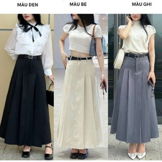 Chân váy nữ form dài kiểu xếp ly diệu dàng chất vải Tuyết Mưa dày dặn 3 Size S M L chiều dài váy 90cm