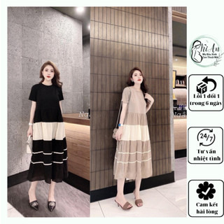 Váy bầu cotton cao cấp Ki An💕thiết kế sang chảnh💕đầm bầu chất cotton siêu đẹp, mát mềm mịn💕Free size 43~72kg