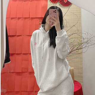 Áo Hoodie Chui Thêu Nơ, Áo Hoodie Dáng Rộng Nỉ Ép Siêu Xinh