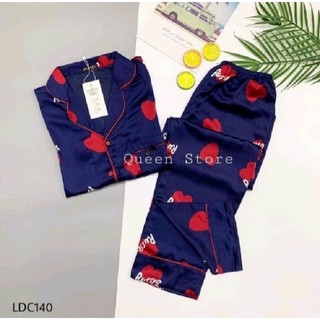 Bộ Pyjama lụa satin pha kẻ GC