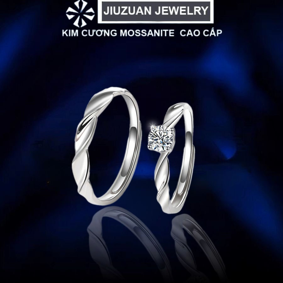 Nhẫn cầu hôn, nhẫn đôi bạc đính đá kim cương Moissanite nhẫn nam nữ 5 ly kiểm định GRA JIUZUAN