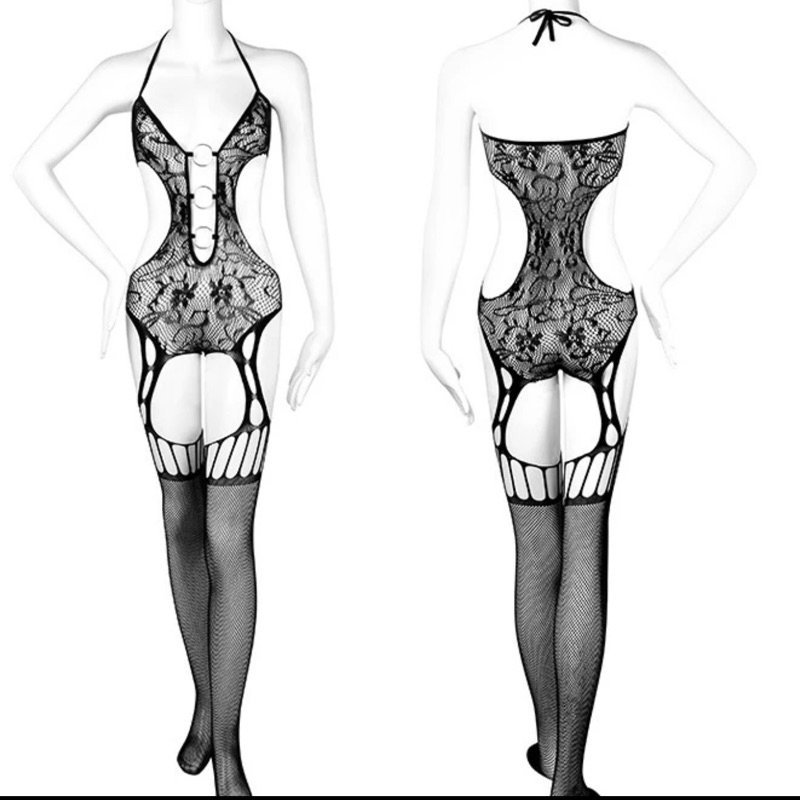 Hot - Bộ đồ ngủ ren lưới body mắt xích xẻ ngực sexy