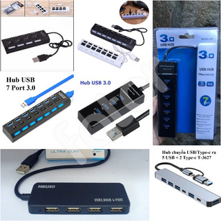 [XÃ KHO] BỘ HUB CHIA CỔNG USB 4 PORT, 7 PORT CÓ CÔNG TẮC LED - HUB T-3627 CHUYỂN USB/TYPE-C RA 5 USB + 2 TYPE-C [HCM]