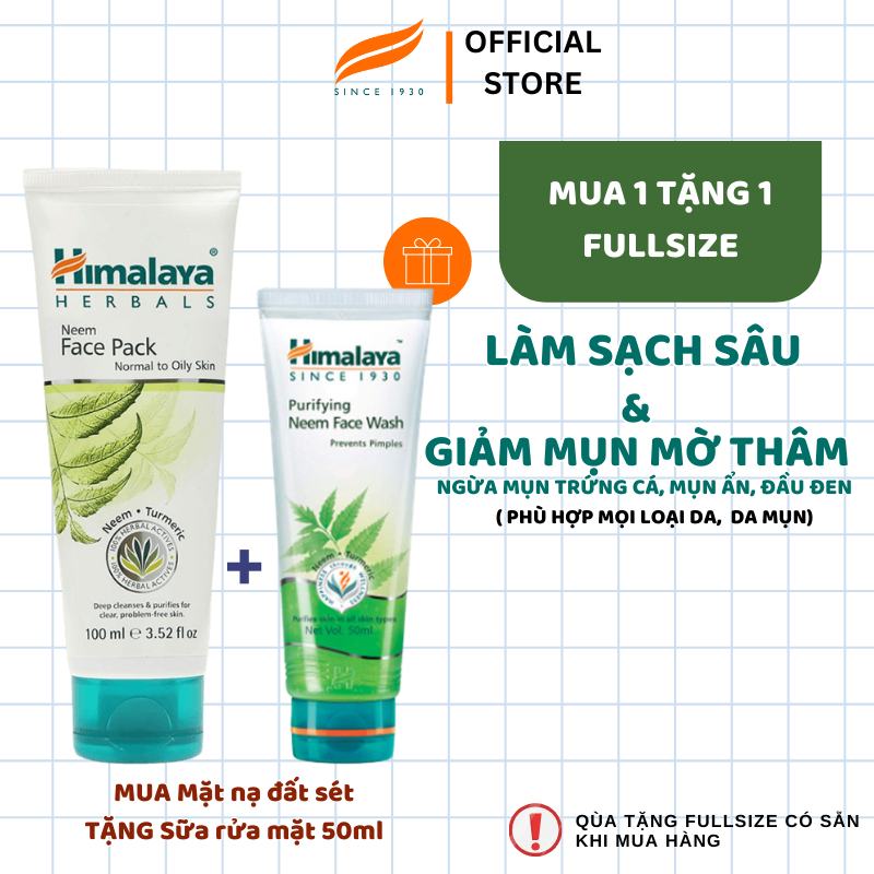 [COMBO ĐỌC QUYỀN] Mặt nạ đất sét kiềm dầu Himalaya Neem Face Pack 100ml Tặng Sữa rửa mặt neem 50ml