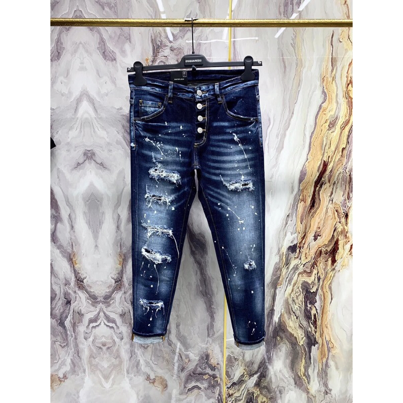 ⚡️[Hight Quality] Hàng Có Sẵn Quần Jeans Dsquared2 Skater - Dáng Biker Họa Tiết Wash Rách Vảy Sơn - 