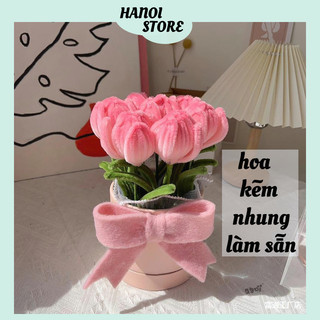 Hoa tuylip kẽm nhung làm sẵn dùng làm quà tặng valentine trang trí nhà cửa