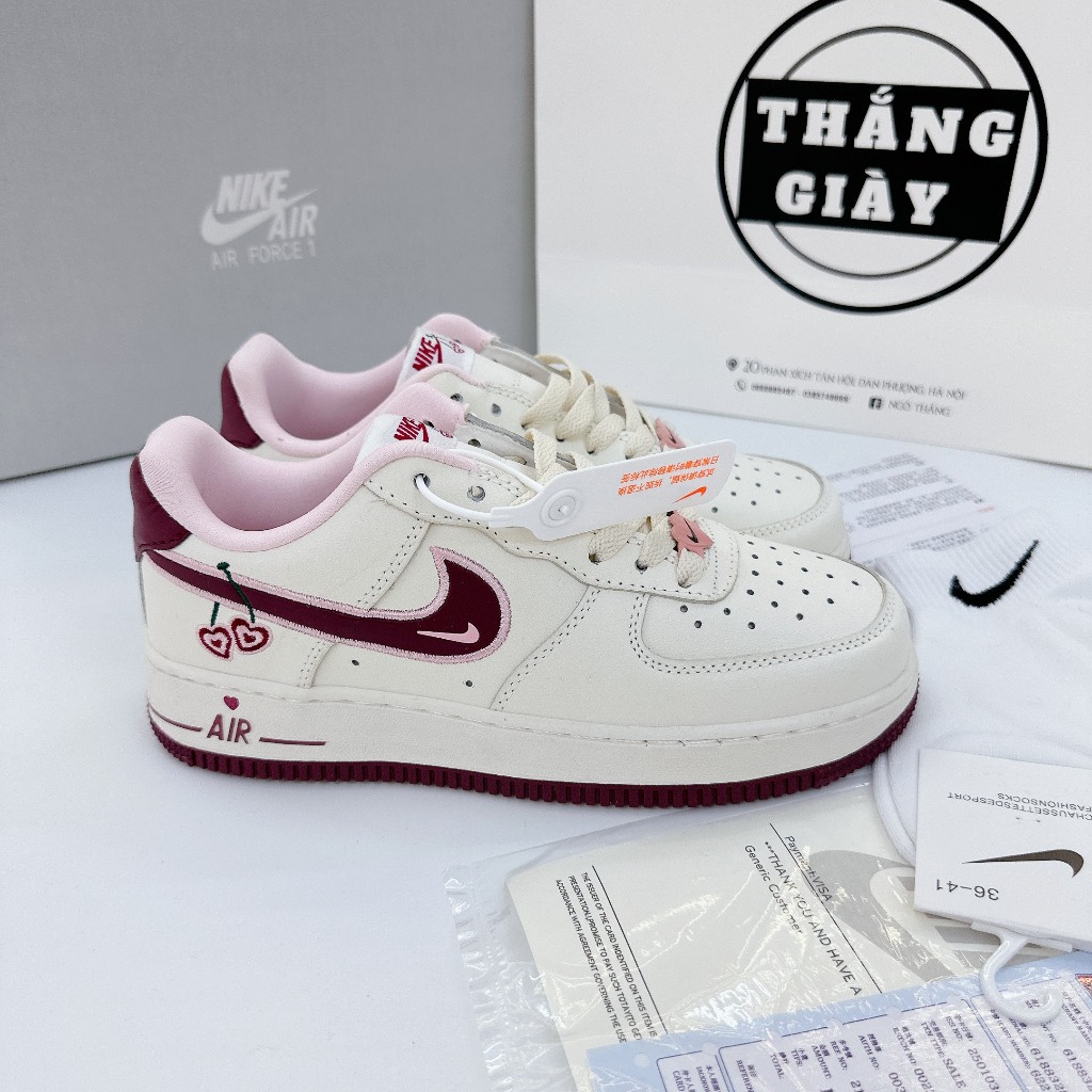 Giày Thể Thao Nữ Thắng Giày AF1 Cherry Kem Đỏ Valentine