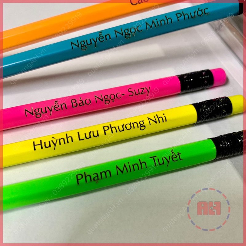 Bộ 5 Bút chì 2B khắc tên theo yêu cầu, có đầu tẩy, màu sắc da dạng, dùng cho học sinh, sinh viên, làm quà tặng