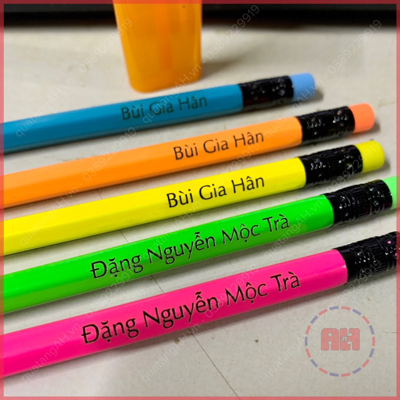 Bộ 5 Bút chì 2B khắc tên theo yêu cầu, có đầu tẩy, màu sắc da dạng, dùng cho học sinh, sinh viên, làm quà tặng