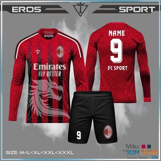 Áo bóng đá thun lạnh ac milan đỏ dài tay 16 đl - áo thể thao thời trang unisex