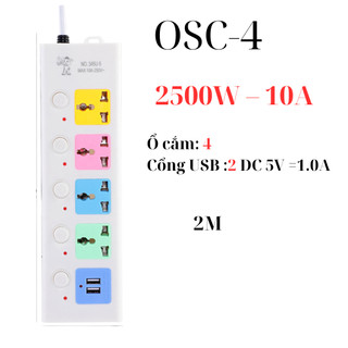 Ổ điện đa năng A1CURA OSC chịu tải 2000W có cổng USB  chất liệu nhựa PC chống cháy, chống nổ, chống giật . BH 12 tháng