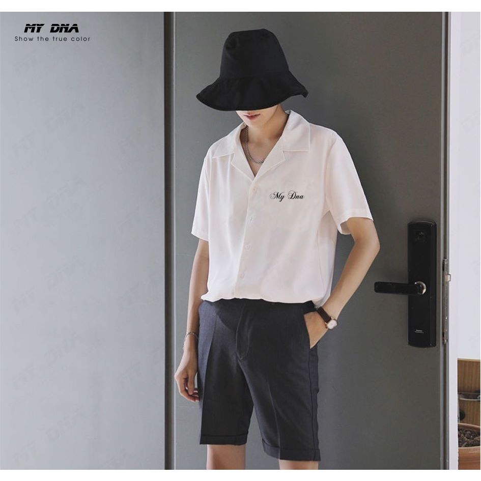 Áo sơ mi cổ vest tay ngắn màu trắng local brand có bigsize 100kg form rộng unisex cặp đôi nam nữ fullbox MY DNA 2024