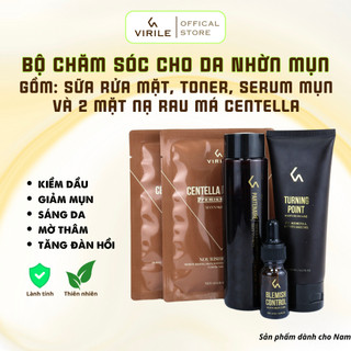 Bộ Sản Phẩm Chăm sóc Da Nhờn Mụn Cho Nam Virile Gồm Sữa Rửa Mặt + Toner Cấp Ẩm + Serum Giảm Mụn + 2 Mặt Nạ Centella