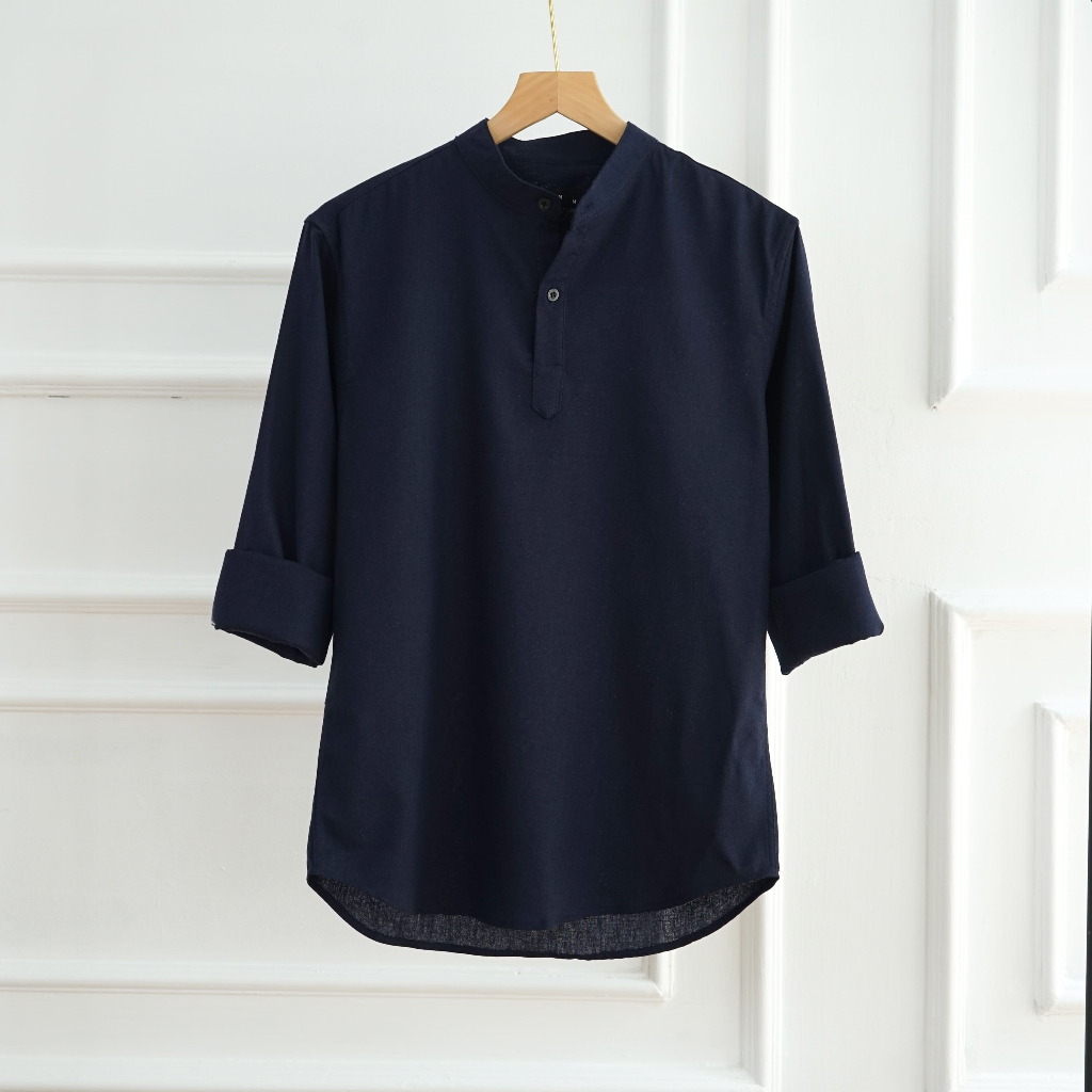 Áo sơ mi nam cổ trụ dài tay vải LINEN cao cấp, phom dáng thoải mái thấm hút cực tốt - LUCIINON