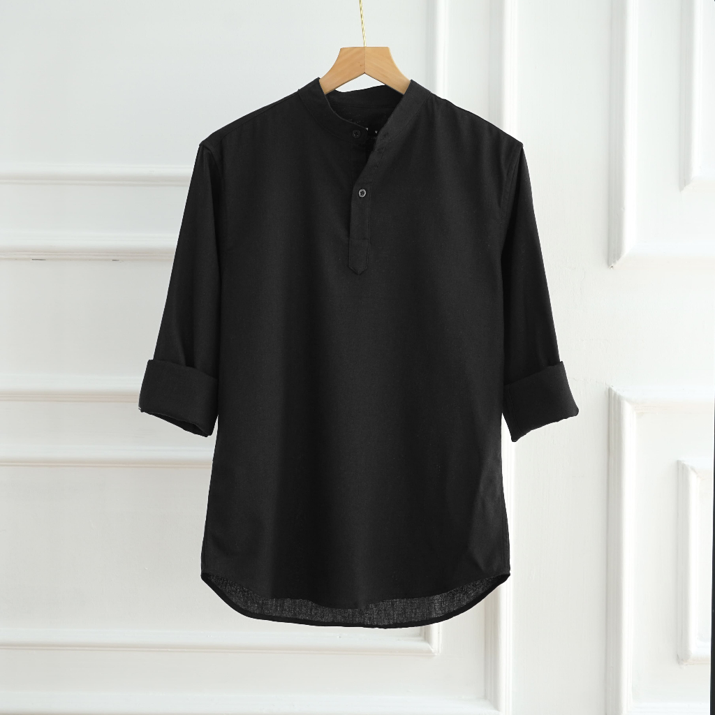 Áo sơ mi nam cổ trụ dài tay vải LINEN cao cấp, phom dáng thoải mái thấm hút cực tốt - LUCIINON