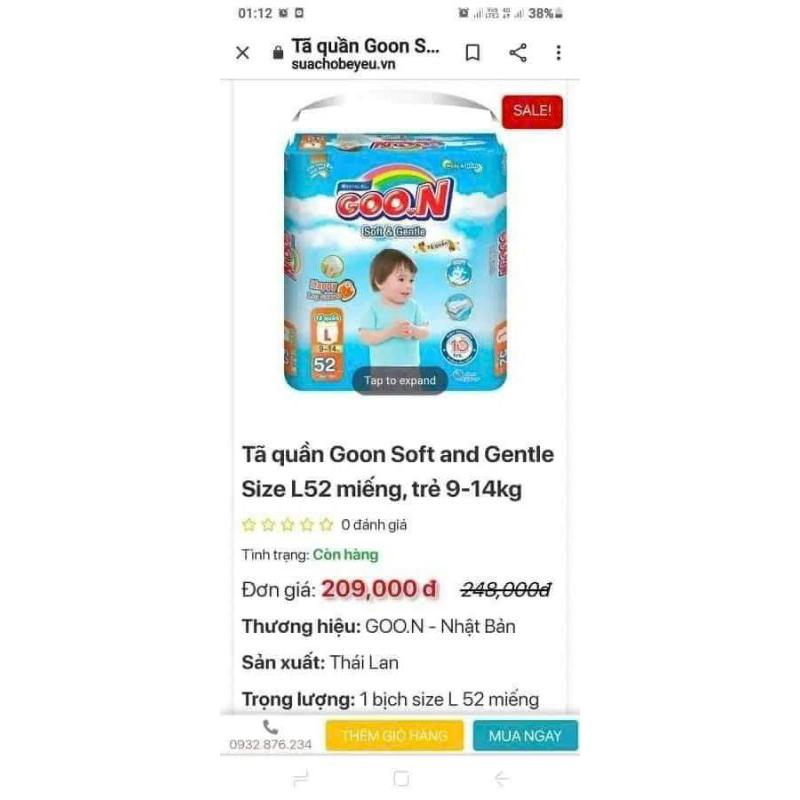 Bịch bỉm quần Goon Thái Lan size M-2xl