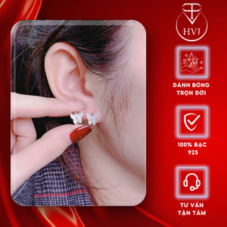 Bông Tai Bạc Nữ 925 HVJ Hình Cánh Bướm Dễ Thương Đính Đá Nhỏ
