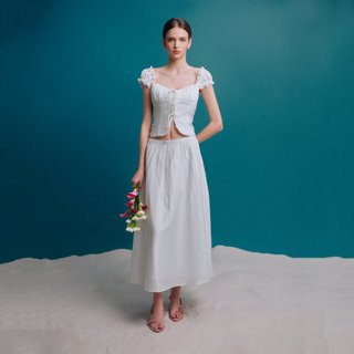  MAVEN - Chân váy trắng dáng dài phối viền ren Yuri Skirt 