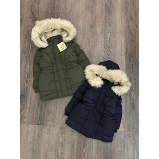 Áo khoác parka dáng dài lông thỏ mũ bé gái tape