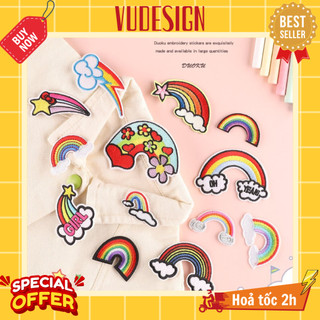 Sticker Dán Vải, Sticker Ủi Thêu Quần Áo, Balo, Túi, Mũ Hình Cầu Vồng Rainbow Vudesign