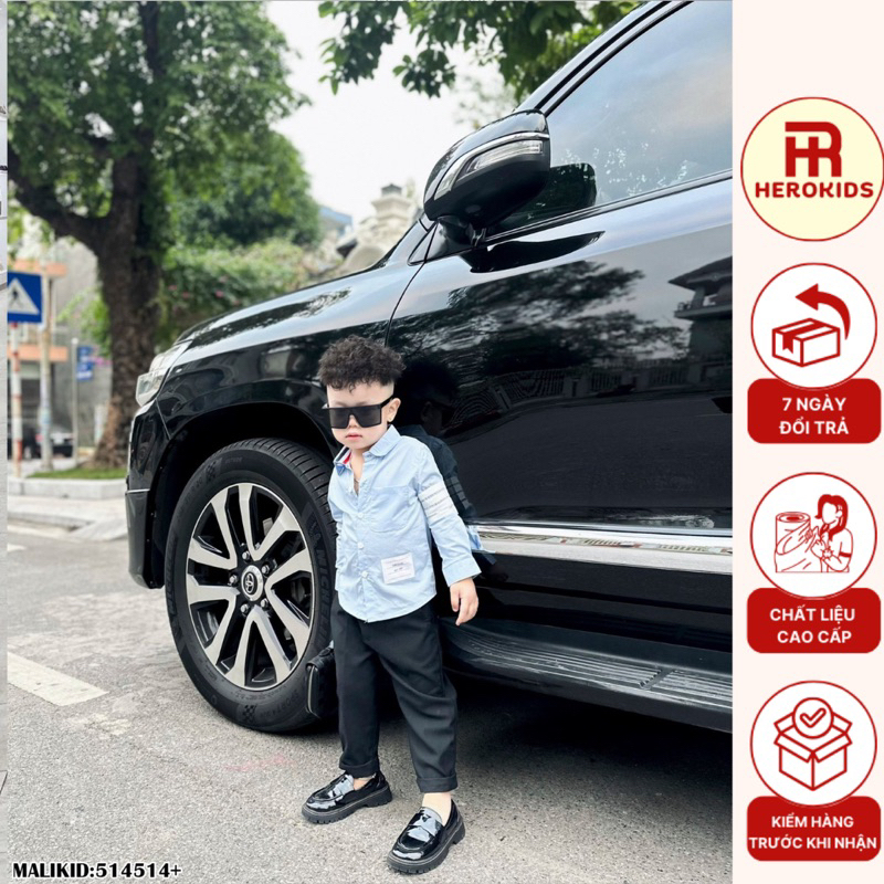 áo sơ mi dài tay kẻ sọc tay áo cho bé trai đi học đi chơi lịch sự sang trọng_5145 Herokids