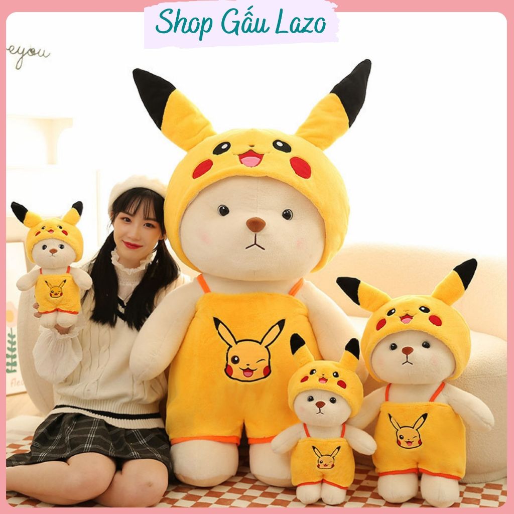 Gấu Bông Lena Mặc Đồ Pikachu Đáng Yêu,Thú Bông Pikachu Cao Cấp Mềm Mịn,Shop Gấu Lazo