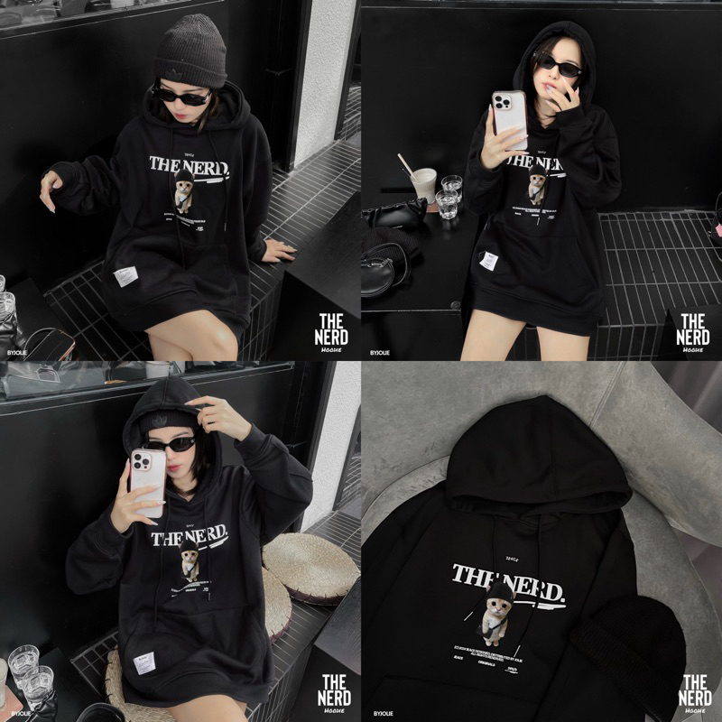 Áo hoodie nỉ bông unisex The Nerd form suông rộng Byjolievn