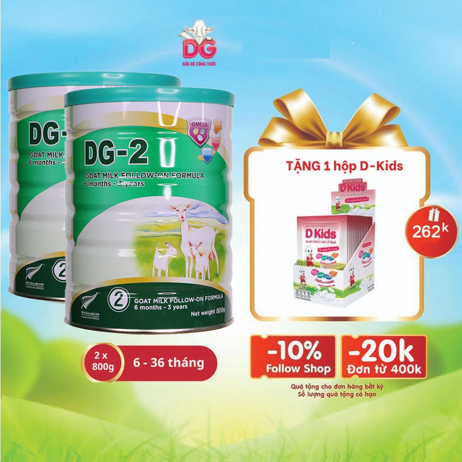 [Tặng kèm hộp DG Kid] Combo 2 lon sữa Dê DG 2 800g Newzeland.