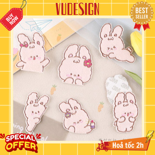 Sticker dán vải, sticker ủi thêu quần áo, balo, túi, mũ hình thỏ hồng làm điệu thỏ con dễ thương vudesign
