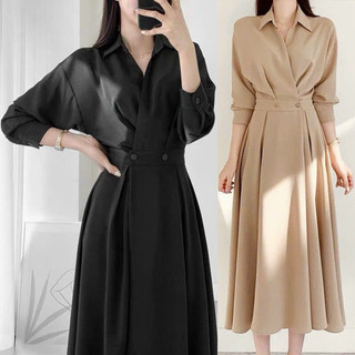 Đầm sơmi xoè tay dài