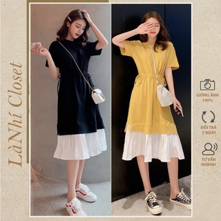 Váy đầm công sở chất cotton rút eo kết hợp chân váy voan đuôi cá