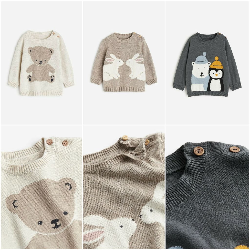 Áo len gấu xám thỏ chim cánh cụt1110002007 HM H&M_hàng chính hãng authentic