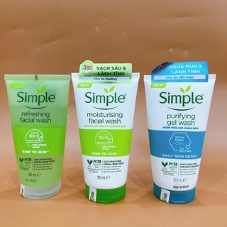 Sữa Rửa Mặt Simple - SRM Simple Chính Hãng Kind To Skin Refreshing Facial Wash Gel