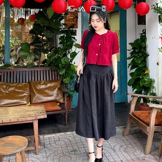 Chân Váy Dài Nữ Midi Rã Eo Nhún Cách Điệu, Thời Trang Nữ tính Phong Cách Hàn Quốc GAGO GO4685 4686