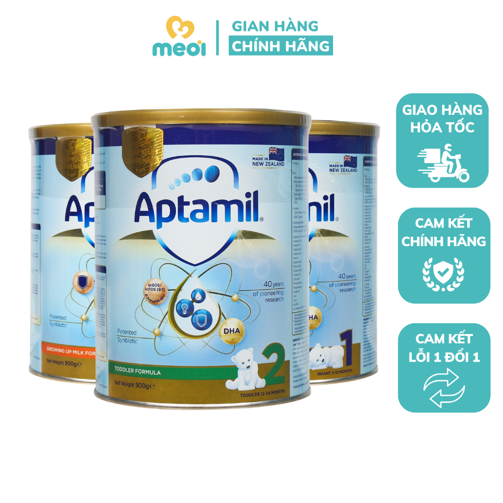 Sữa bột Aptamil New Zealand số 1,2, 3 900gr - Hàng chính hãng