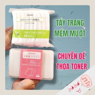 Bông Miniso tẩy trang và thoa toner Nhật Bản