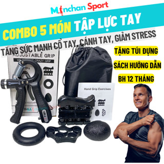 Combo 5 món tập cơ tay, lực cánh tay mạnh mẽ - Kìm bóp tay có máy đếm, vòng bóp tay silicon, máy tập ngón tay Minchan
