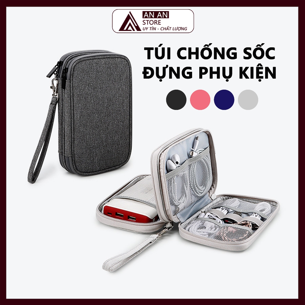 Túi Đựng Phụ Kiện, Pin Dự Phòng, Tai Nghe, Dây Cáp sạc 2 Tầng, Củ Sạc Nhiều Ngăn Quai Đeo