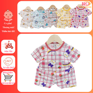MK477 (6-16KG) Bộ áo cộc tay quần cộc in sọc phối hình chất tăm gân mỏng mềm, mát cho bé dưới 3 tuổi