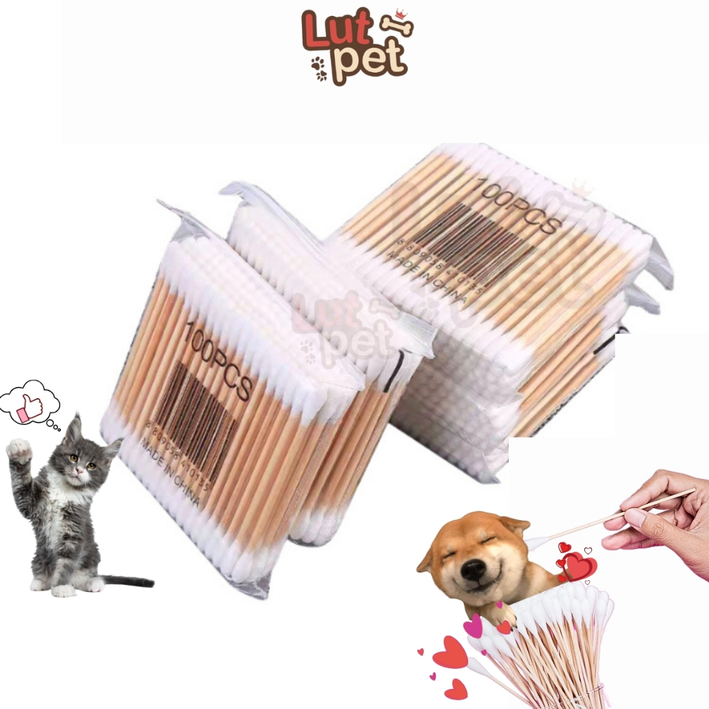 Tăm bông ngoáy tai, vệ sinh tai chó mèo (100que) - lutpet