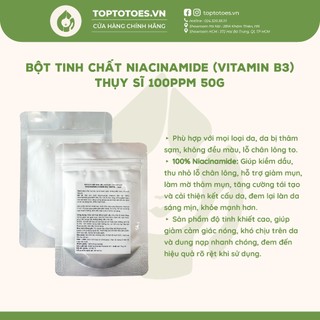 Bột Niacinamide (Vitamin B3) Thụy Sĩ 100PPM kiềm dầu, mờ thâm, làm sáng da 50g