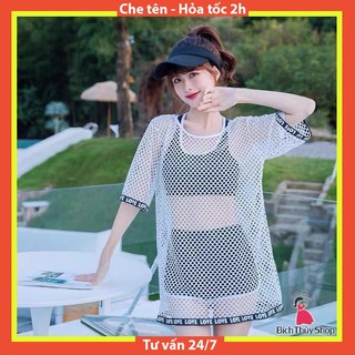 Bộ Đồ Bơi Nữ Áo Có Mút Ngực Kèm Áo Lưới Set Đi Biển 3 Mãnh Năng Động Cá Tính