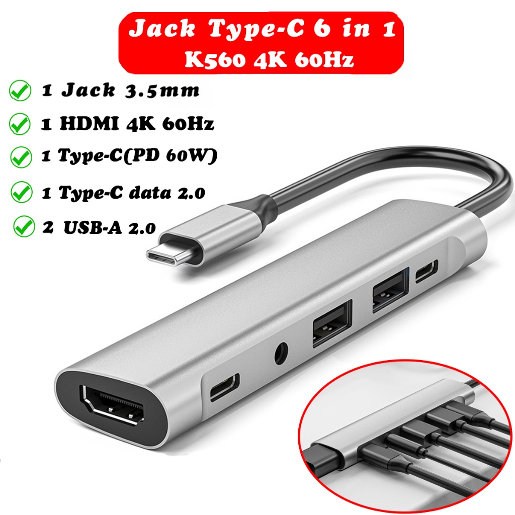 Cổng chuyển đổi đa năng Hub Type-C to 7 in 1 hỗ trợ HDMI Piva DS7 K560 MH368, K560 Pro to DisplayPor