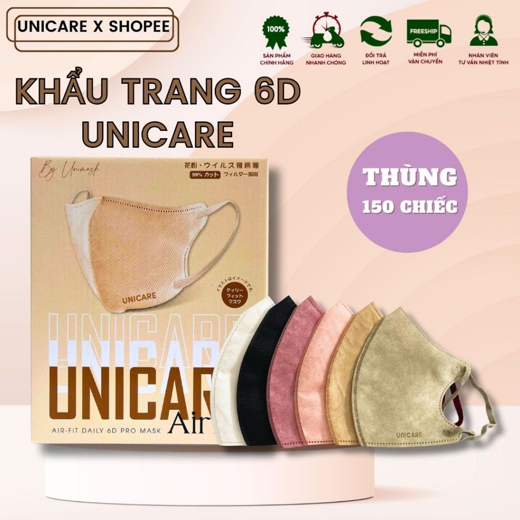 Khẩu trang 6D UNICARE 3 Lớp Kháng Khuẩn, Kháng Bụi Siêu Mịn Không Thấm Nước